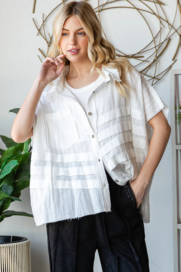 Washed Tucked Detail Button Front Sleeveless Blouse