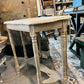 Painted Antique Spindle leg occasional table in French linen