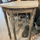 Painted Antique Spindle leg occasional table in French linen