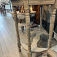 Painted Antique Spindle leg occasional table in French linen