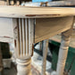 Painted Antique Spindle leg occasional table in French linen