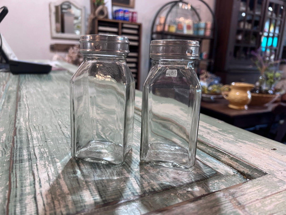 Pair of Clear Apothecary Pharmacy Squared Bottles - The Mustard Seed Collection, The Seed