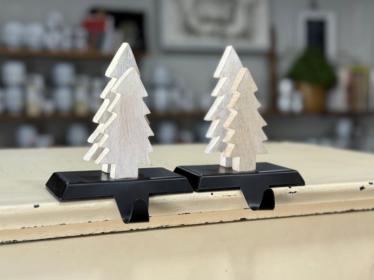 Pair of Whitewashed Tree Stocking HoldersChristmas
