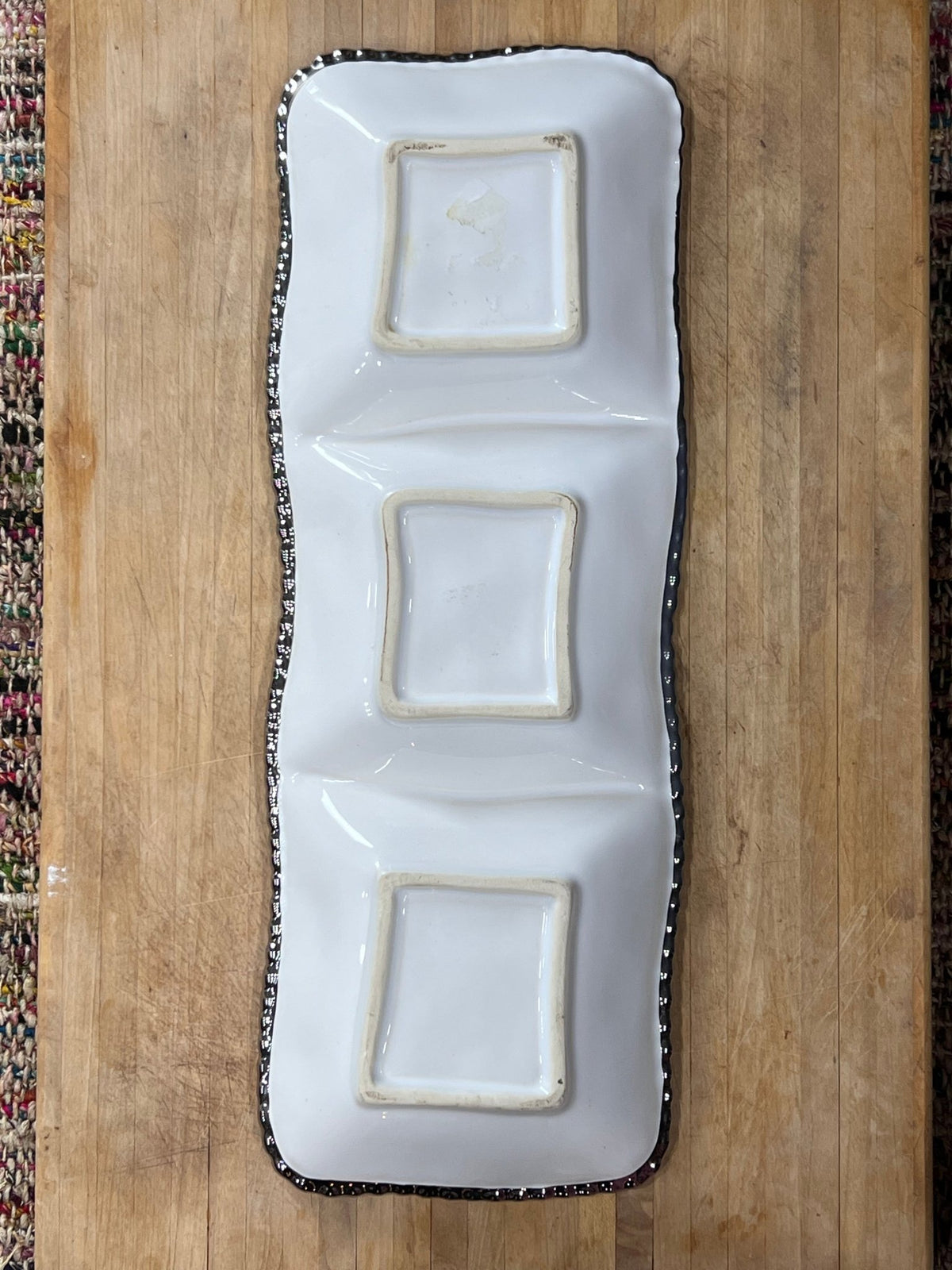 Pampa Bay Salerno 3-Section Porcelain Serving Piece – Silver Beaded Trim, 15.5" The Mustard Seed Collection, The Seed