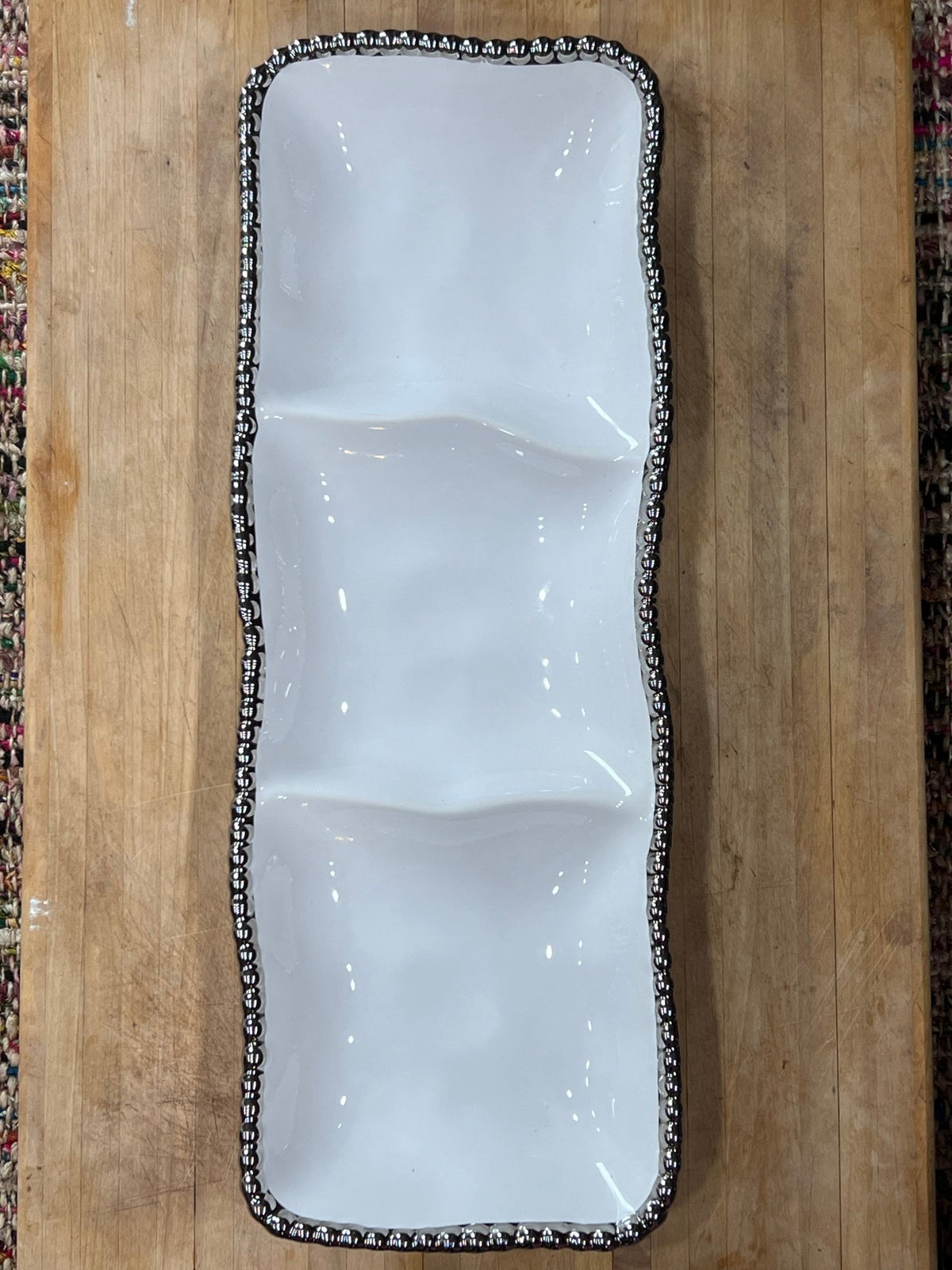 Pampa Bay Salerno 3-Section Porcelain Serving Piece – Silver Beaded Trim, 15.5" The Mustard Seed Collection, The Seed