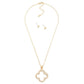 Paperclip Chain Link Necklace Featuring Hollow Rhinestone Studded Clover Pendant 