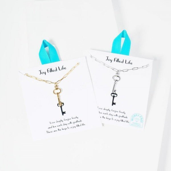 Paperclip Chain Link Necklace Featuring Metal Tone Key Pendant - The Mustard Seed Collection, The Seed