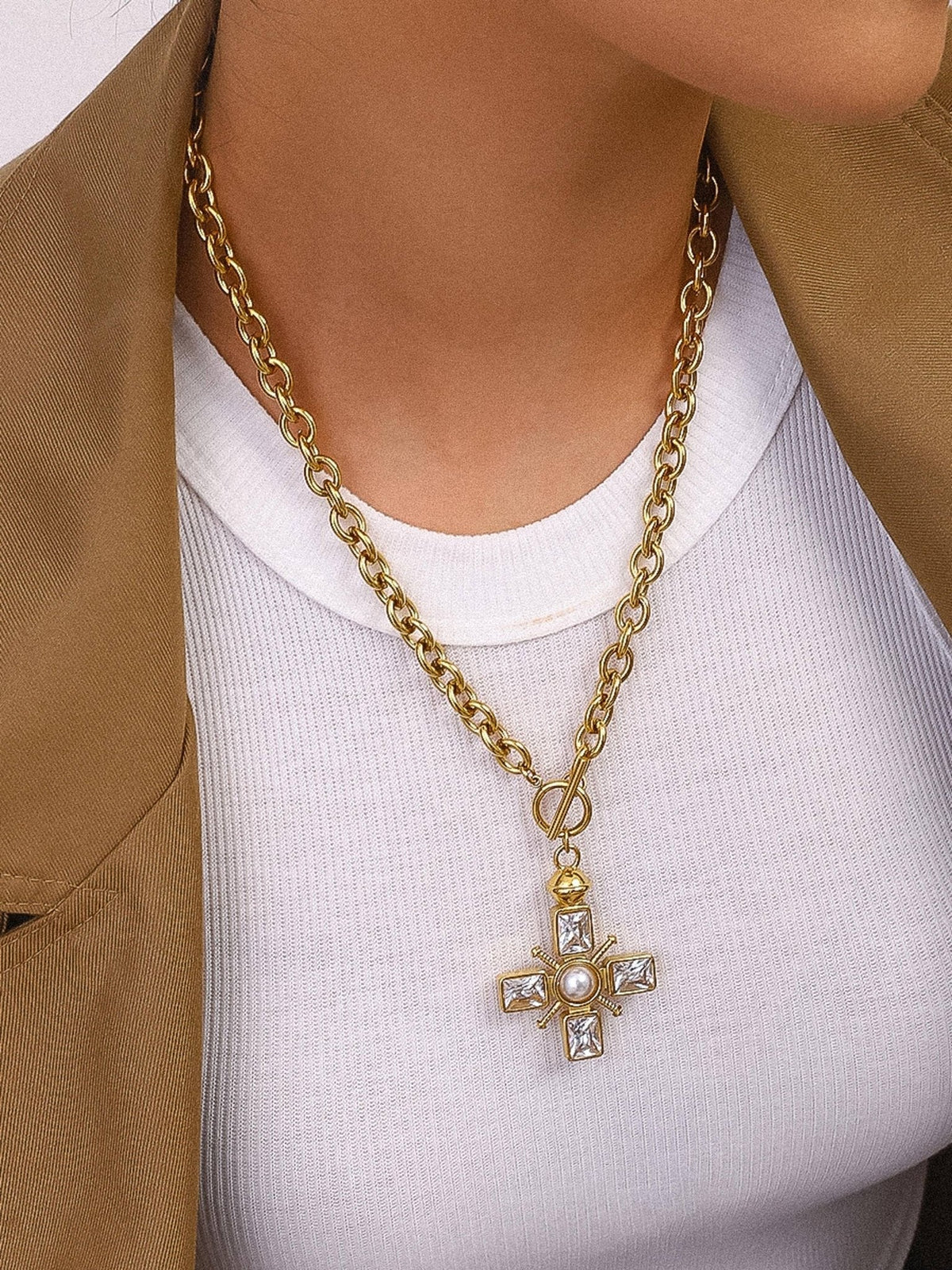 Patrice 18K Gold Non-Tarnish Cross Necklace: Yellow Gold - The Mustard Seed Collection, The Seed