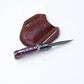 Patriot Series Damascus Folding Knife – Red & Blue Handle with Leather Sheath - The Mustard Seed Collection, The Seed