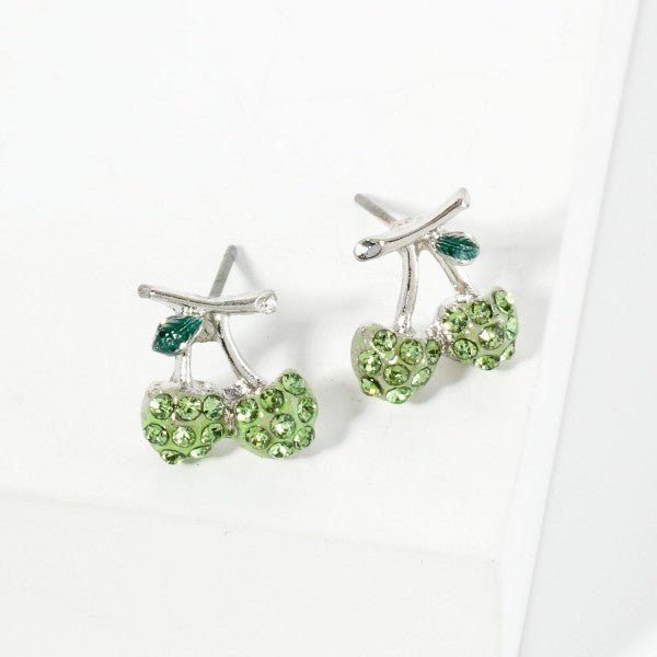 Pave Rhinestone Cherries Stud Earrings - The Mustard Seed Collection, The Seed