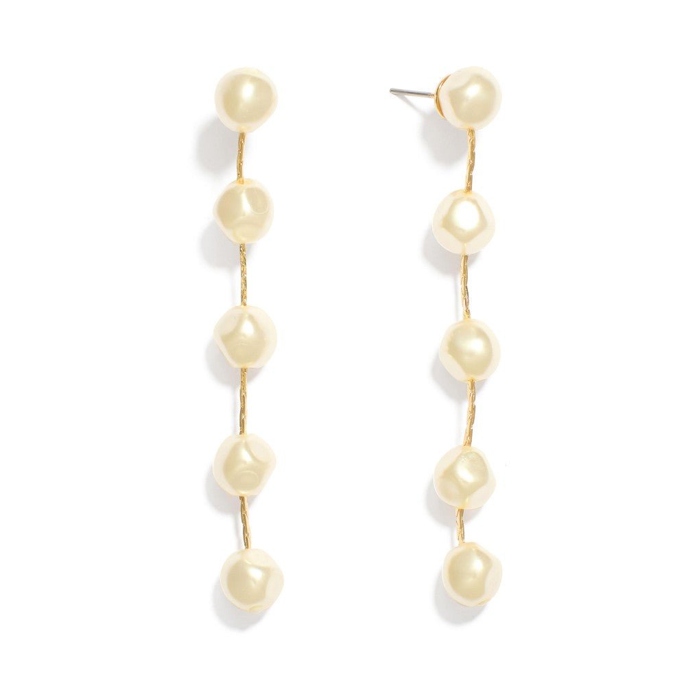 Pearl Beaded Cobra Chain Link Earrings Gold