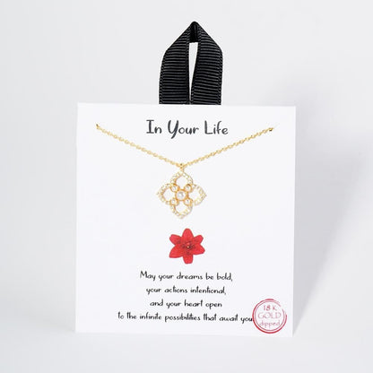Pearl & Cubic Zirconia Flower Dainty Chain Link Necklace - The Mustard Seed Collection, The Seed