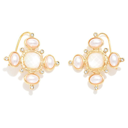 Pearl & Rhinestone Clover Drop Earrings 