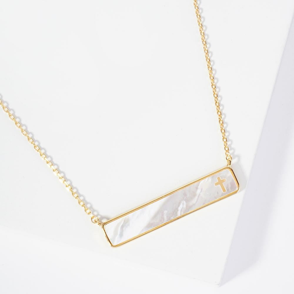 Pearlescent Bar Pendant With CrossDainty Chain Link Necklace