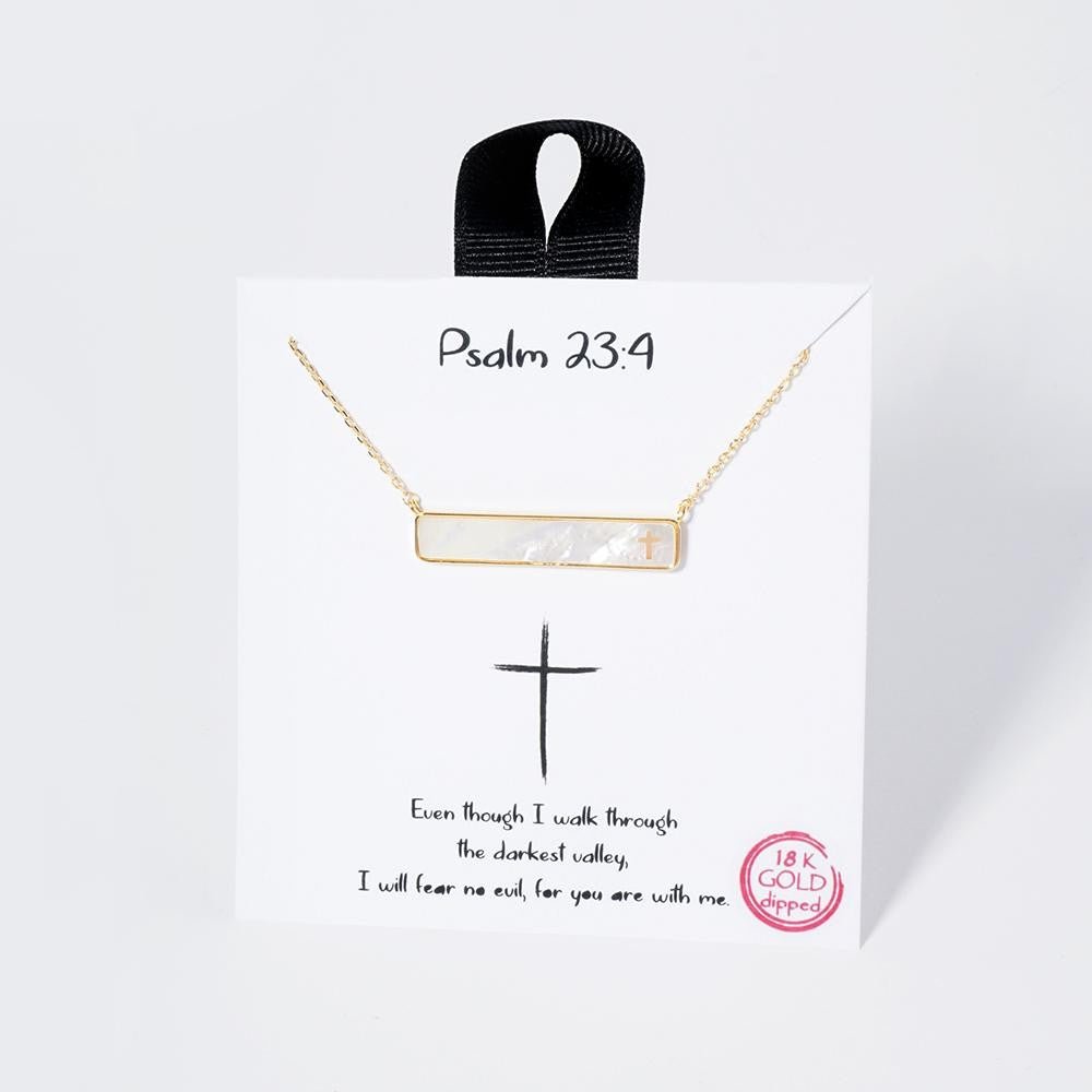 Pearlescent Bar Pendant With CrossDainty Chain Link Necklace