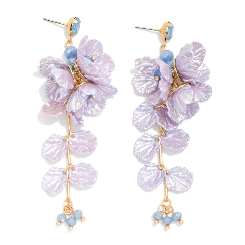 Pearlescent Linked Flower & Petal Post Drop Earrings 
