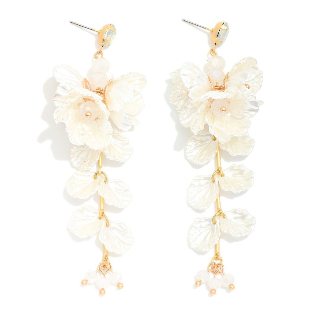 Pearlescent Linked Flower & Petal Post Drop Earrings 
