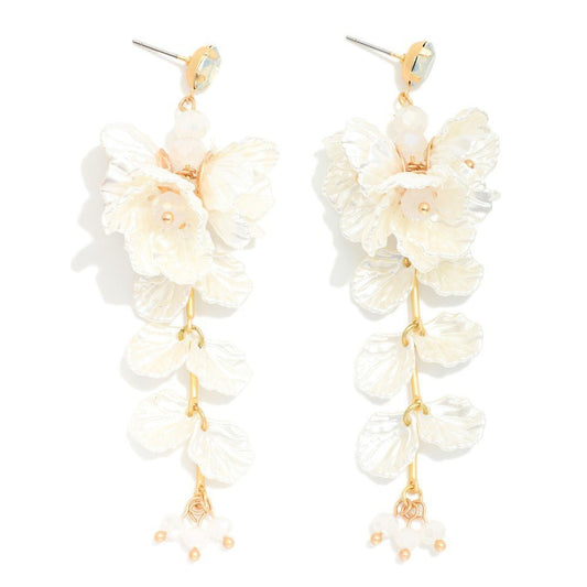Pearlescent Linked Flower & Petal Post Drop Earrings 