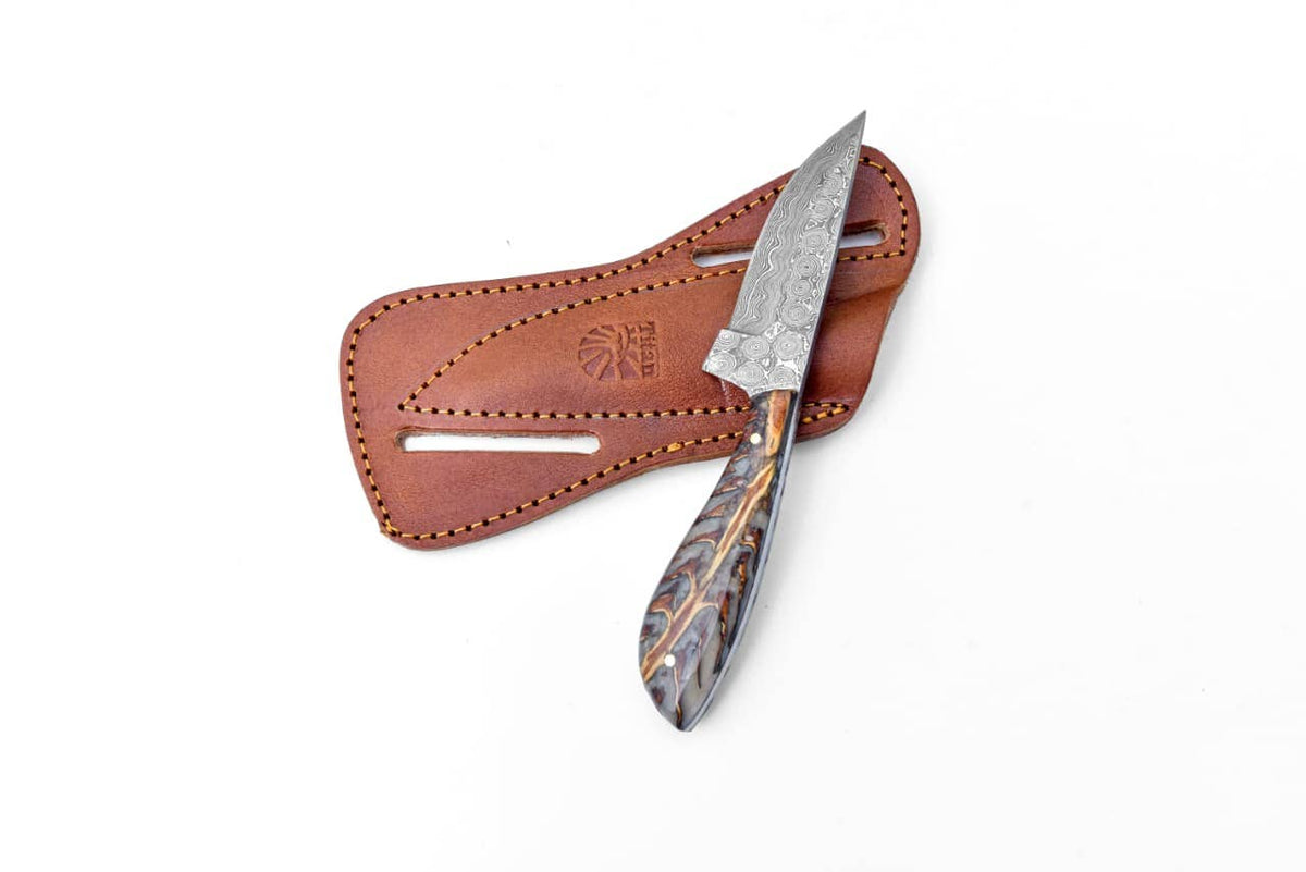 Pine Cone Handle Damascus Skinner Knife - The Mustard Seed Collection, The Seed