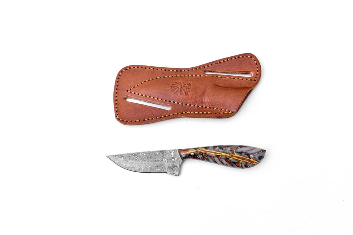Pine Cone Handle Damascus Skinner Knife - The Mustard Seed Collection, The Seed