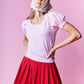 Pink Scallop Edge Puff Sleeve Crop Knit Sweater