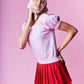 Pink Scallop Edge Puff Sleeve Crop Knit Sweater