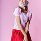 Pink Scallop Edge Puff Sleeve Crop Knit Sweater
