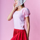 Pink Scallop Edge Puff Sleeve Crop Knit Sweater