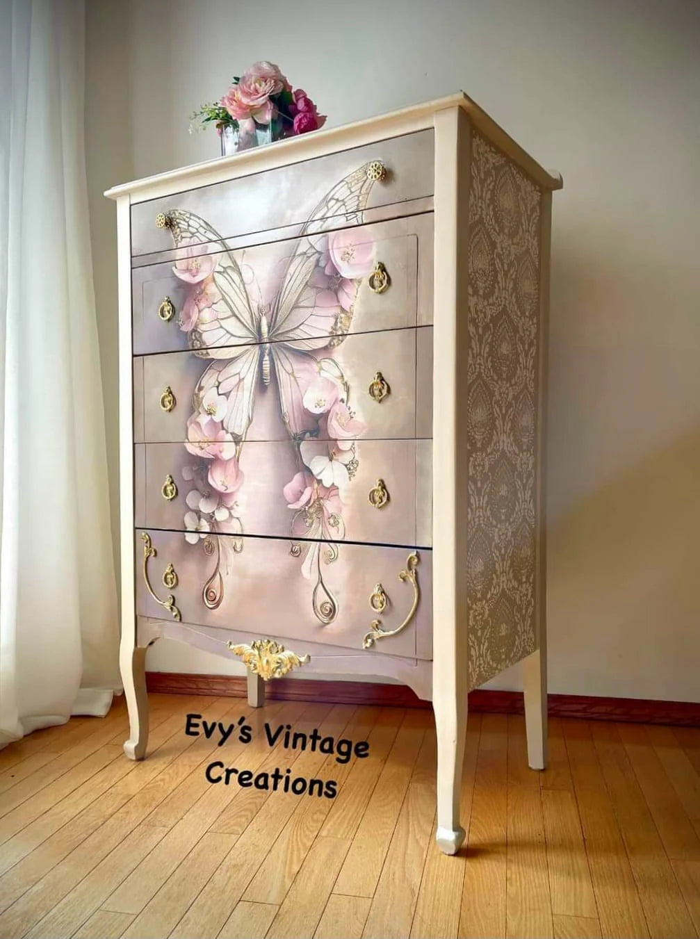 A1 Pink Butterfly Mint Decoupage Paper