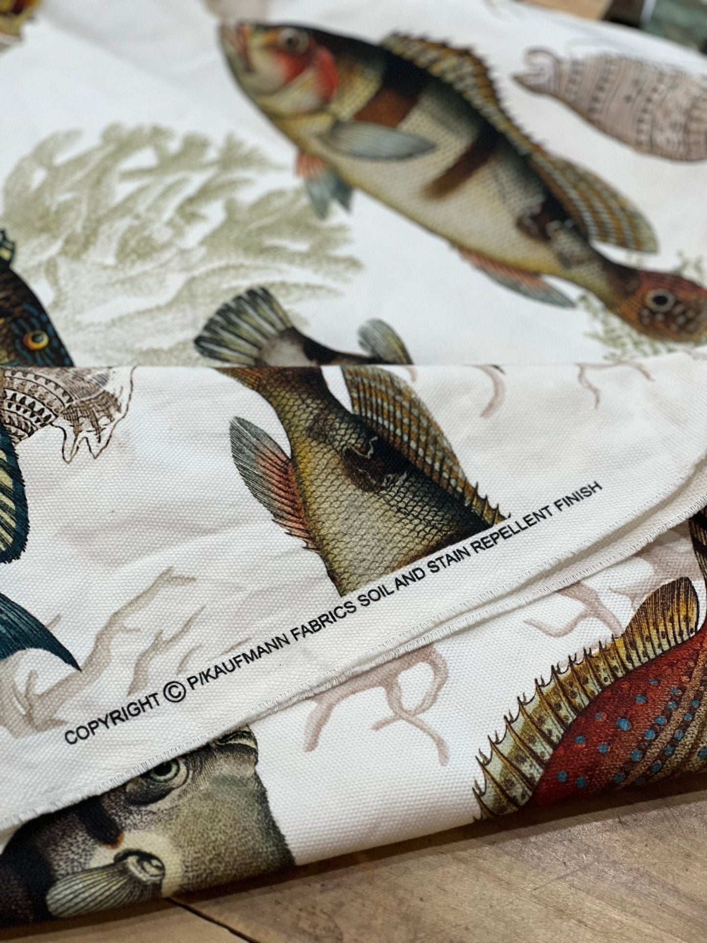 P/Kaufmann Fabrics Coastal Fish & Coral Marine Life Fabric Remnant (57" x 57") 