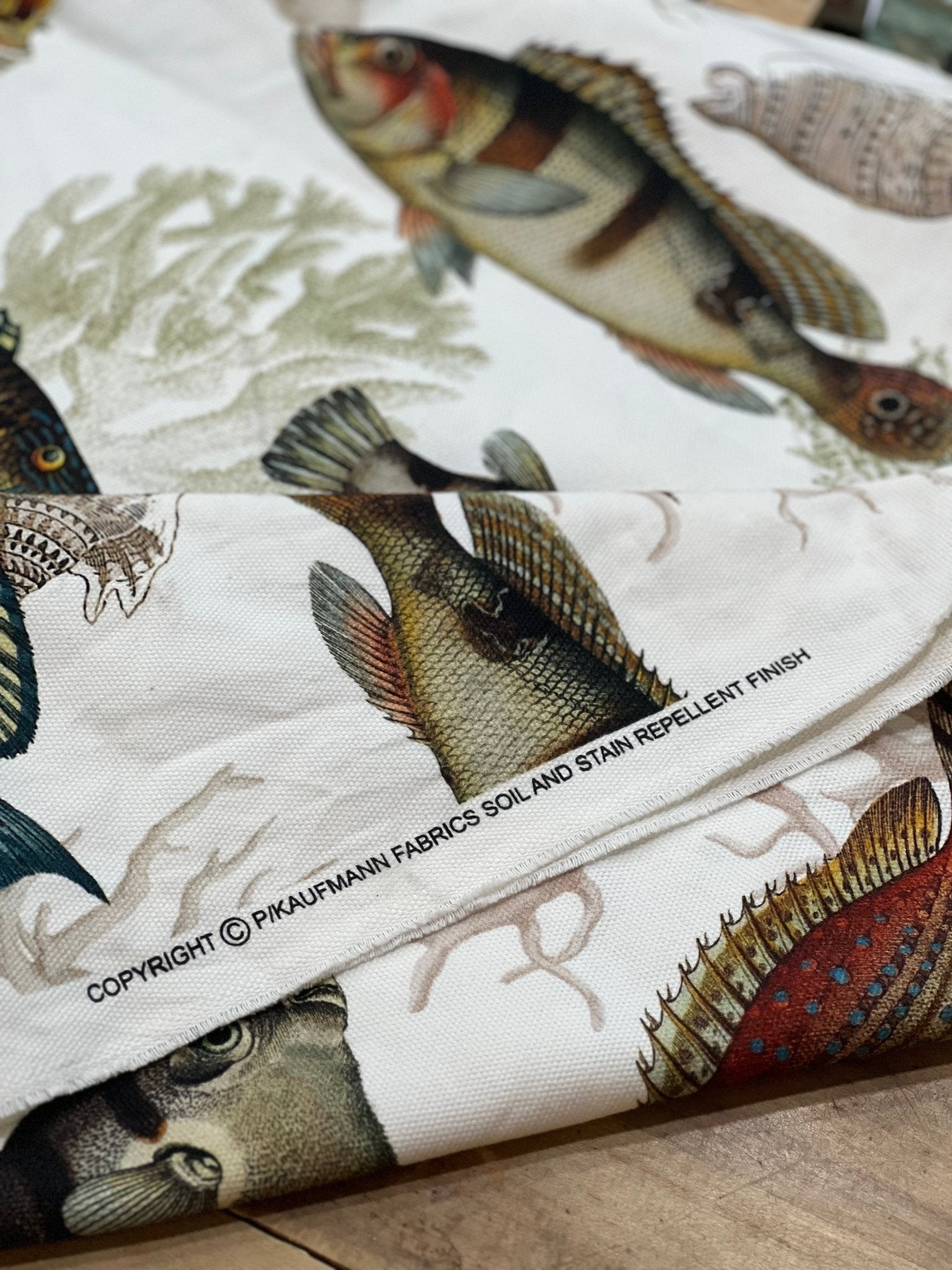 P/Kaufmann Fabrics Coastal Fish & Coral Marine Life Fabric Remnant (57" x 57") 