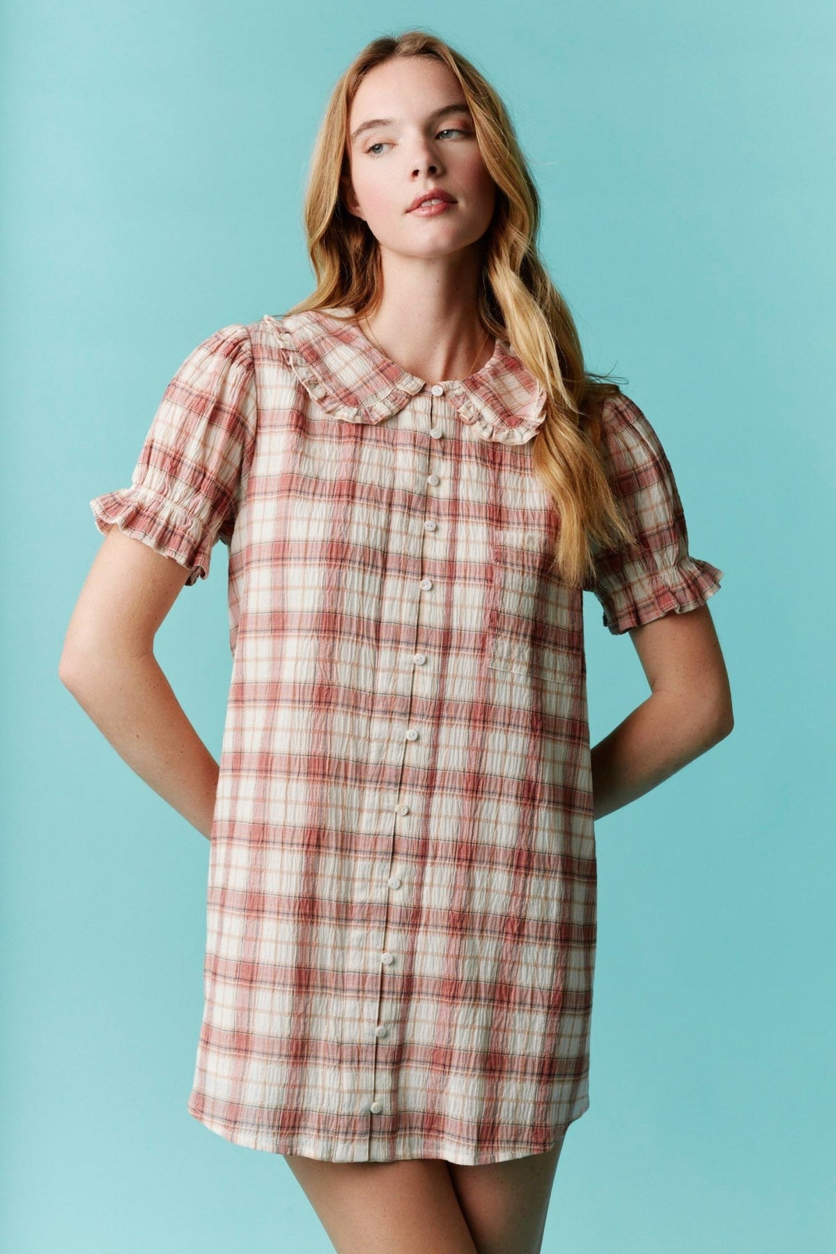 Plaid Button Down Mini Dress - The Mustard Seed Collection, The Seed