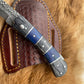 POCKET KNIFE Grey and Blue WOOD 6.5'' DAMASCUS STEEL KNI