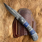 POCKET KNIFE Grey and Blue WOOD 6.5'' DAMASCUS STEEL KNI - The Mustard Seed Collection, The Seed