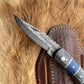 POCKET KNIFE Grey and Blue WOOD 6.5'' DAMASCUS STEEL KNI