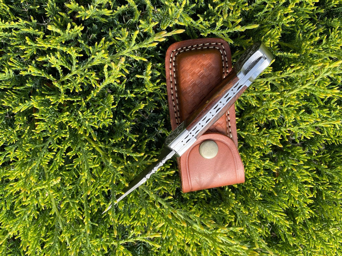 POCKET KNIFE WALNUT WOOD 6.5'' DAMASCUS STEEL KNIFE STEEL BO - The Mustard Seed Collection, The Seed