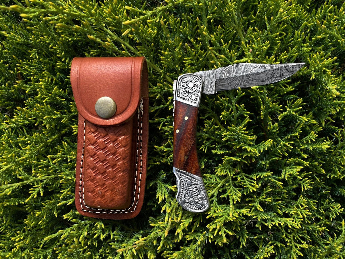 POCKET KNIFE WALNUT WOOD 6.5'' DAMASCUS STEEL KNIFE STEEL BO - The Mustard Seed Collection, The Seed