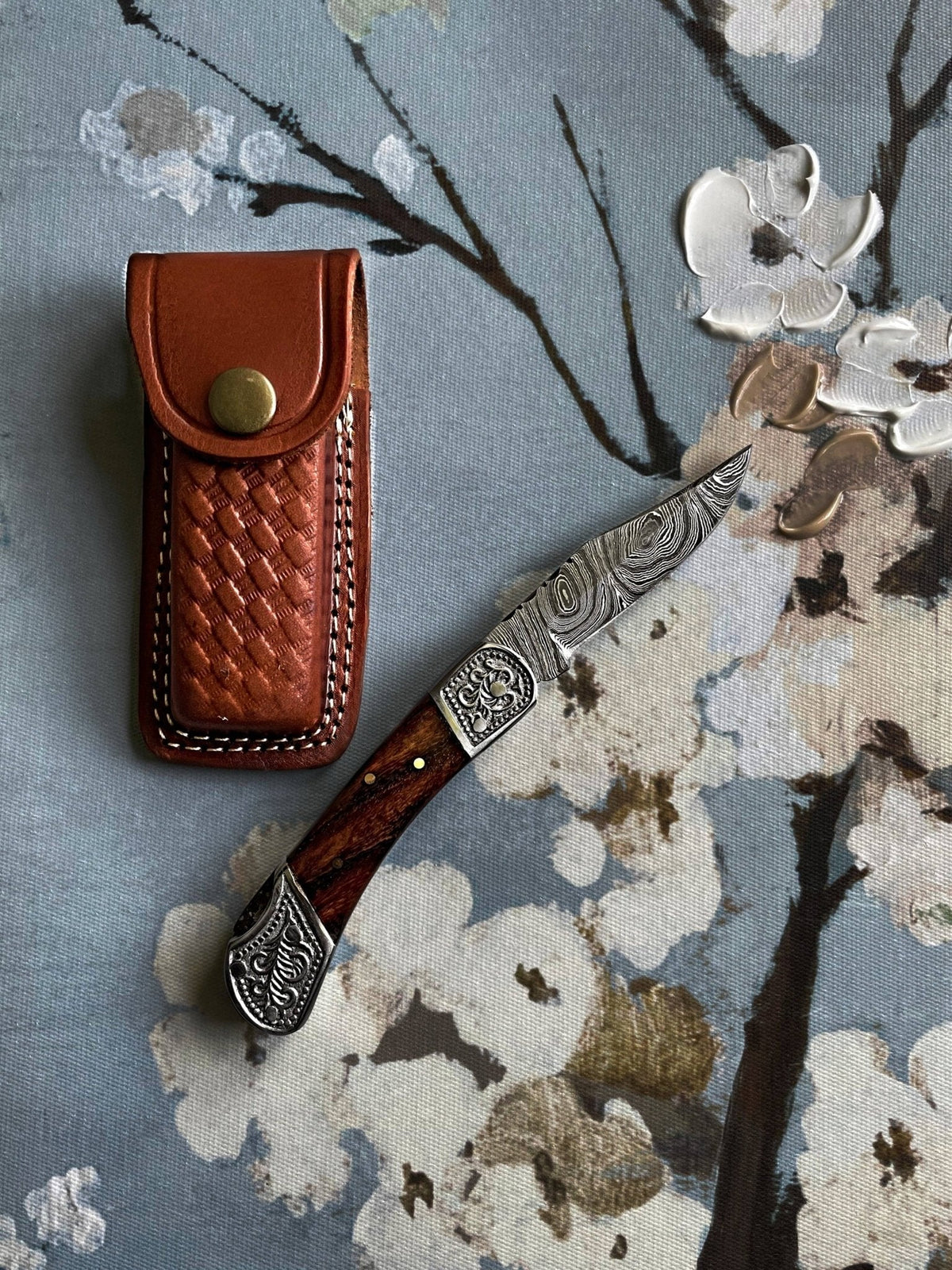 POCKET KNIFE WALNUT WOOD 6.5'' DAMASCUS STEEL KNIFE STEEL BO - The Mustard Seed Collection, The Seed
