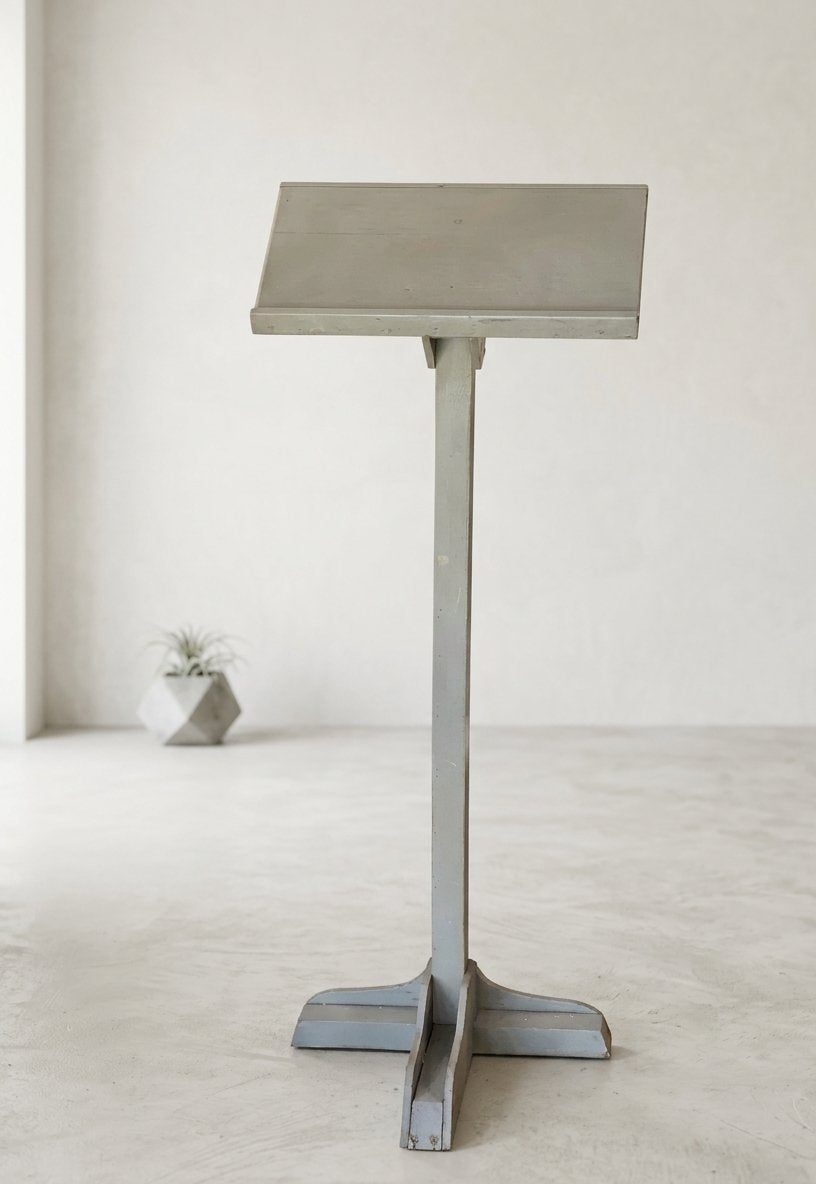 44.5" Vintage Gray Wooden Podium Stand – Slanted Display Lectern