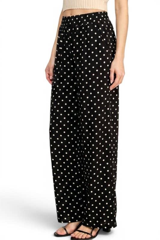 Polka Dot – Wide Leg Pants: Black MIO WHOLESALE
