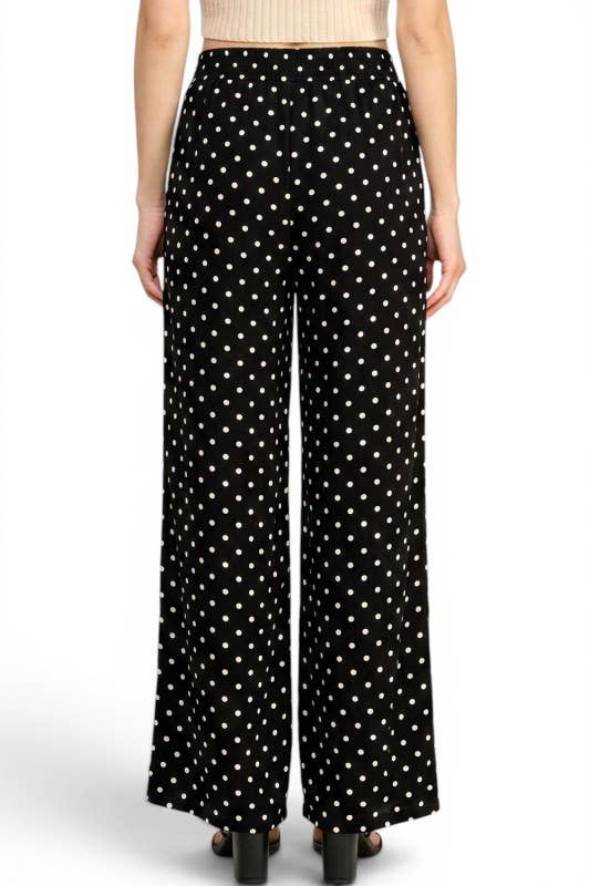 Polka Dot – Wide Leg Pants: Black MIO WHOLESALE