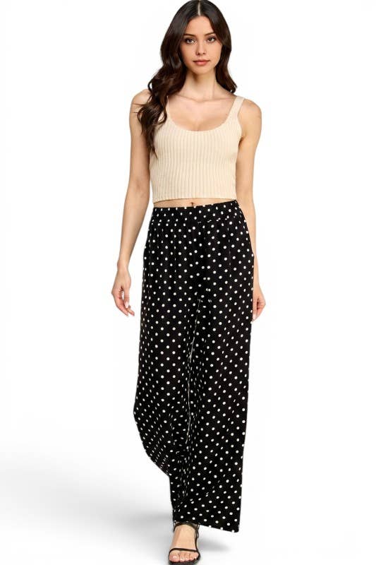 Polka Dot – Wide Leg Pants: Black MIO WHOLESALE
