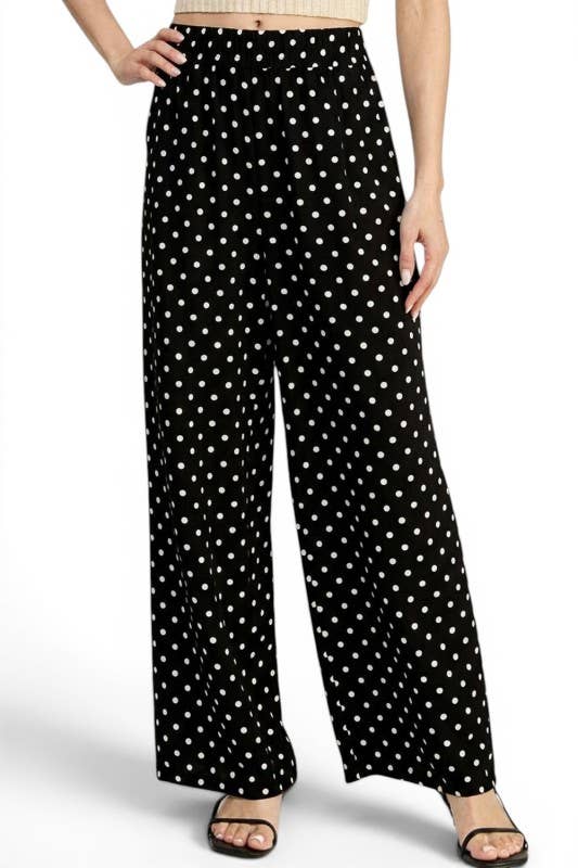 Polka Dot – Wide Leg Pants: Black MIO WHOLESALE