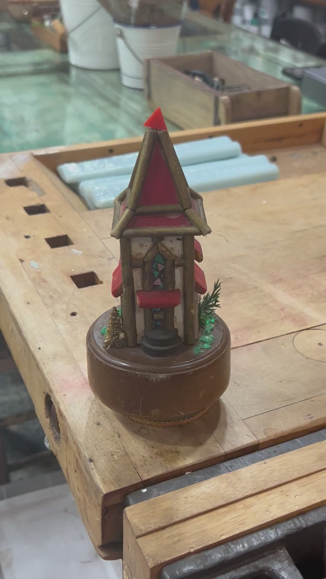 Vintage Handcrafted Wooden Chalet Music Box - "Silent Night"