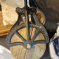 Primitive Antique Wood and Steel Pulley J E Porter Ottawa IL - The Mustard Seed Collection, The Seed