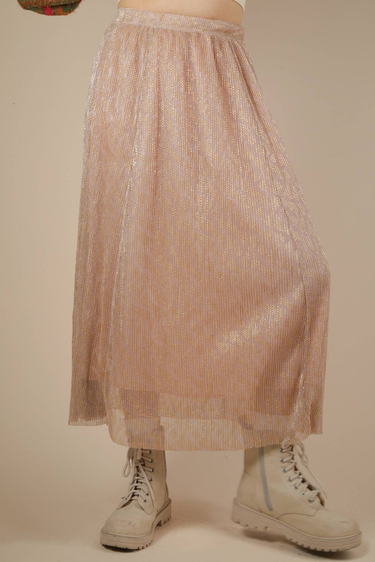Printed Comfy Midi Skirt: CHAMPAGNESkirt