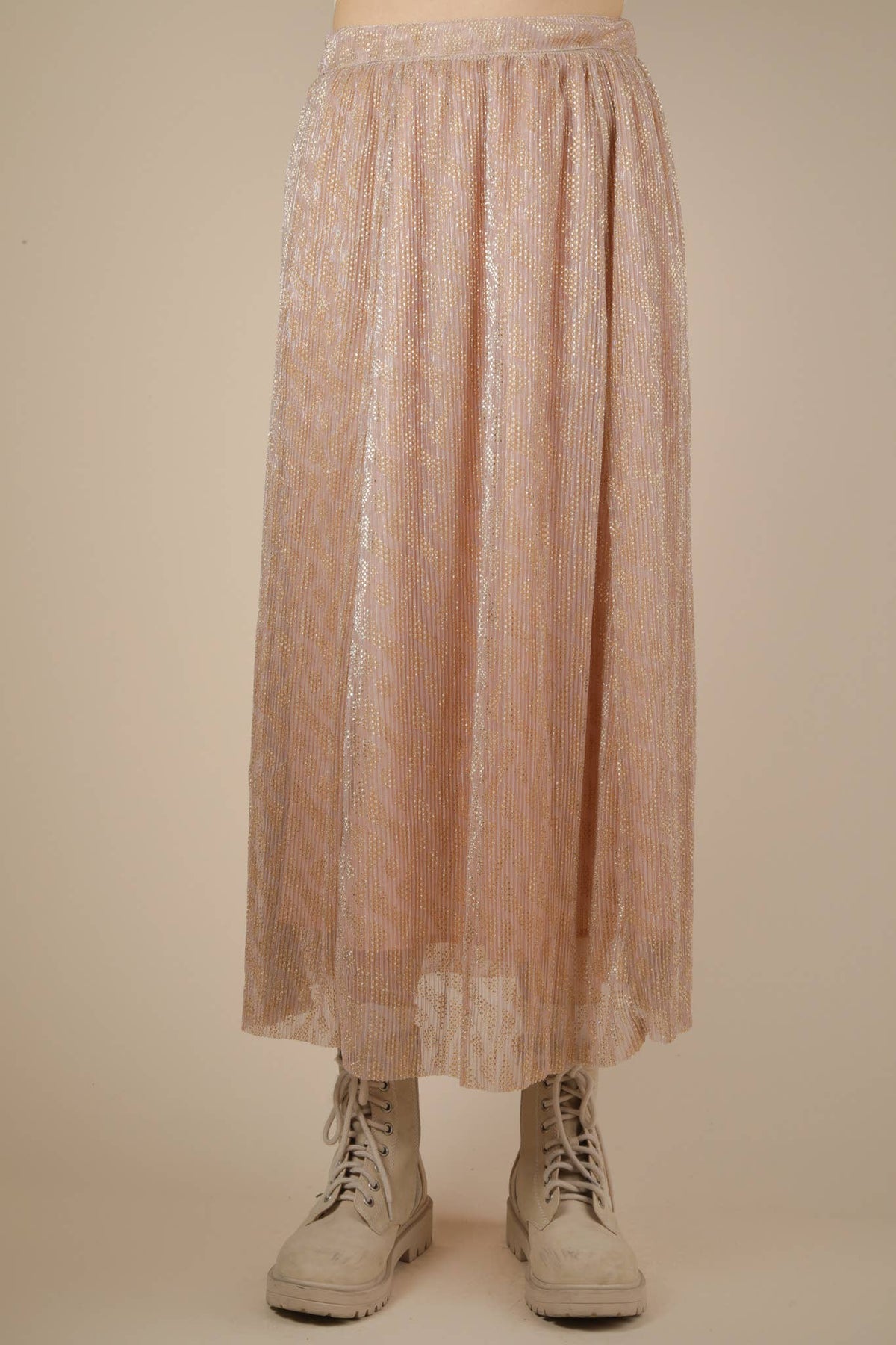 Printed Comfy Midi Skirt: CHAMPAGNESkirt