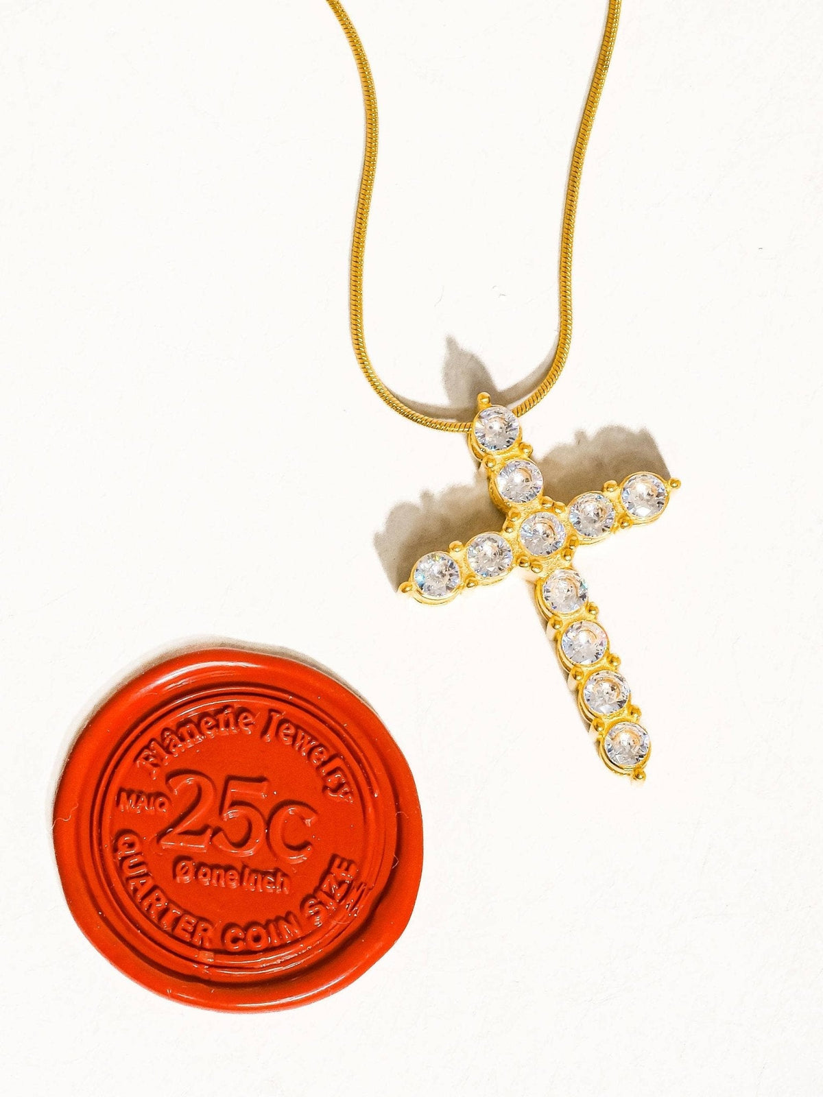 Raeven 18K Gold Non-Tarnish CZ Cross Necklace: Yellow Gold - The Mustard Seed Collection, The Seed