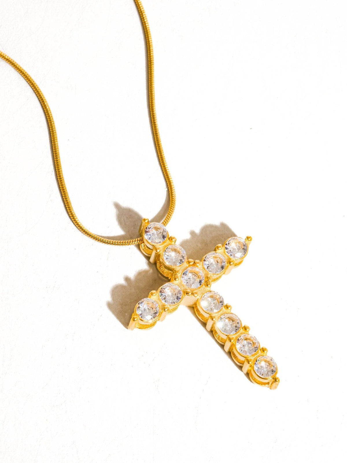 Raeven 18K Gold Non-Tarnish CZ Cross Necklace: Yellow Gold - The Mustard Seed Collection, The Seed