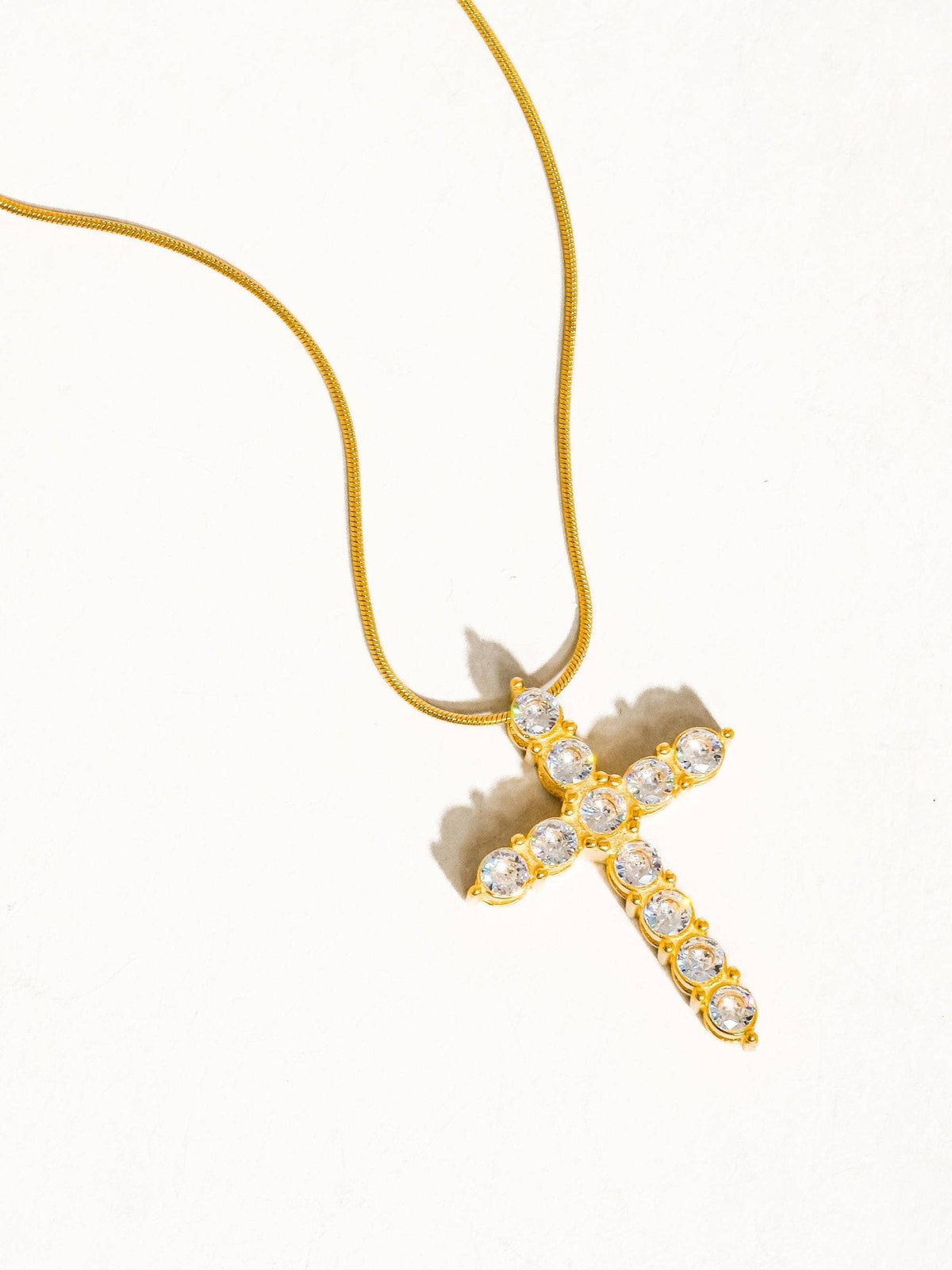 Raeven 18K Gold Non-Tarnish CZ Cross Necklace: Yellow Gold - The Mustard Seed Collection, The Seed